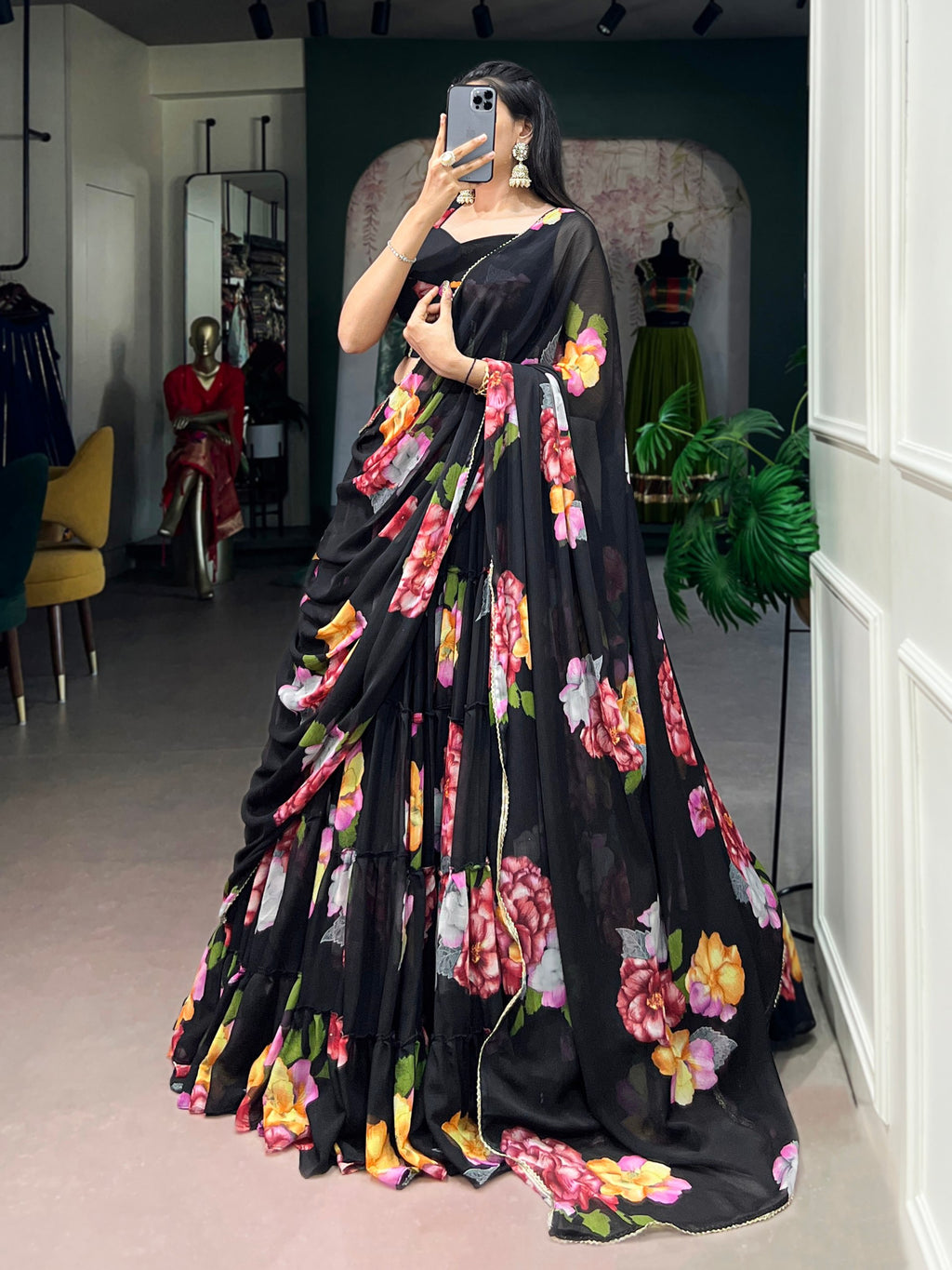 Floral Printed Chiffon Lehenga Choli