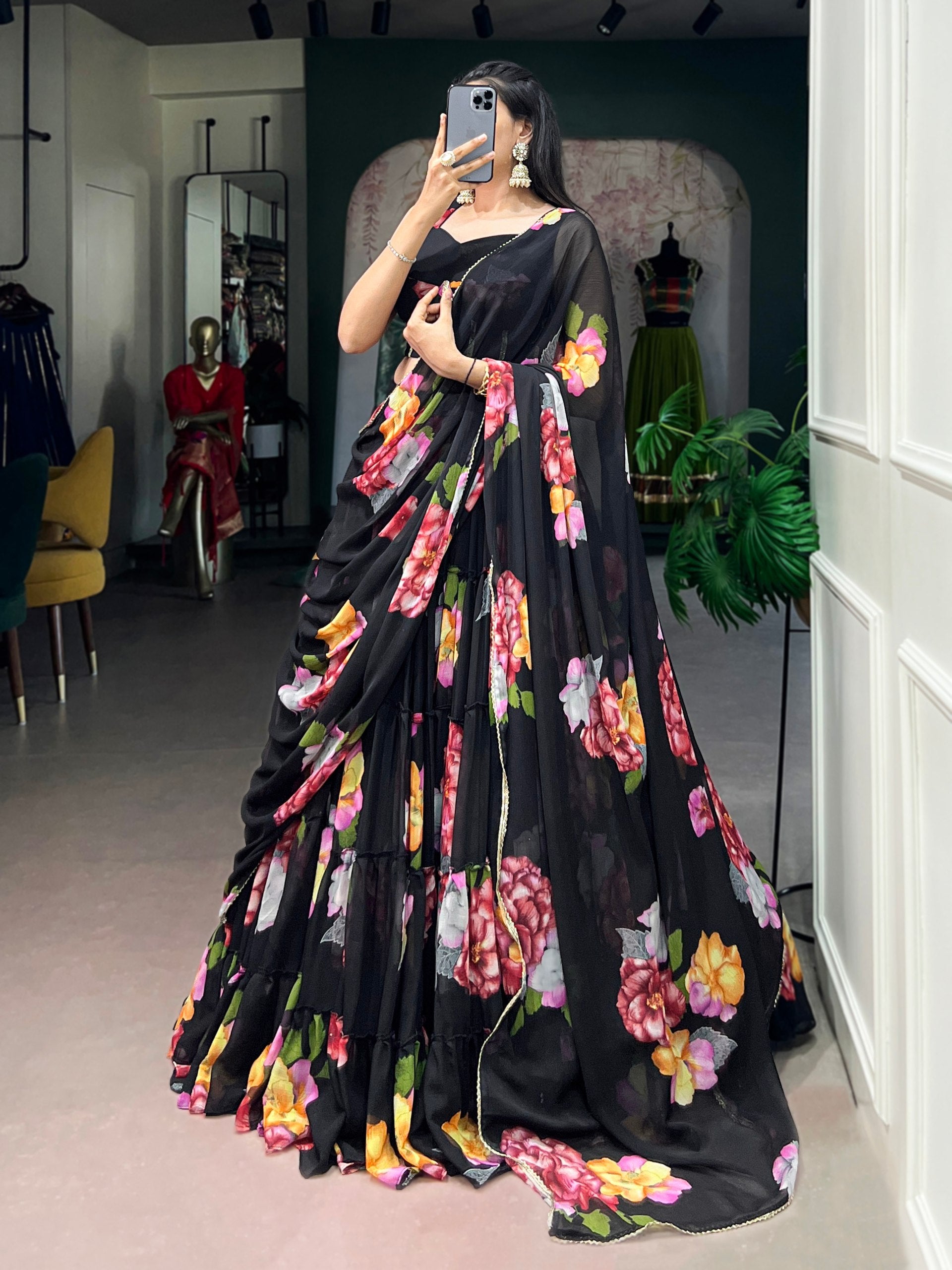 Floral Printed Chiffon Lehenga Choli