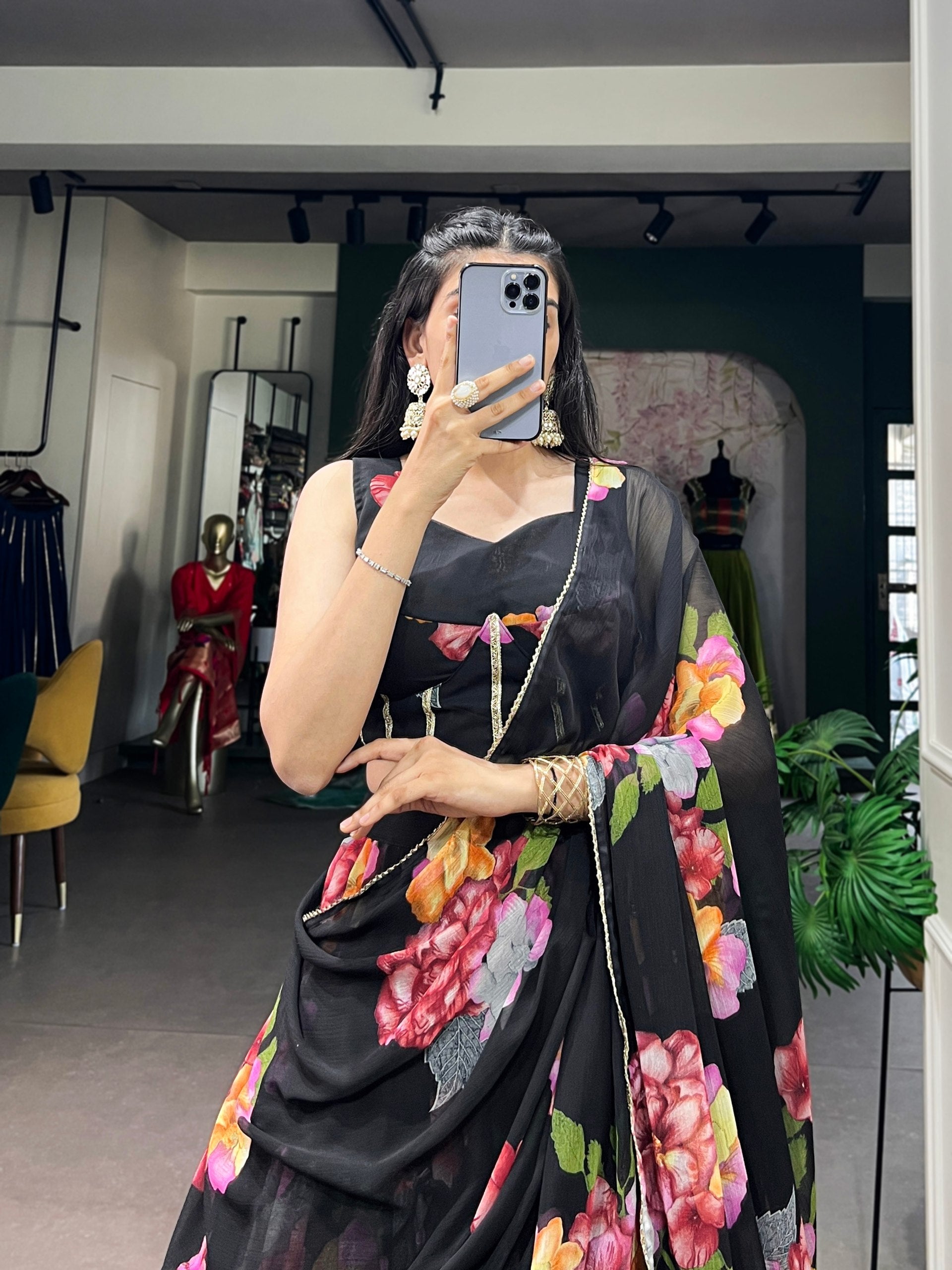 Floral Printed Chiffon Lehenga Choli