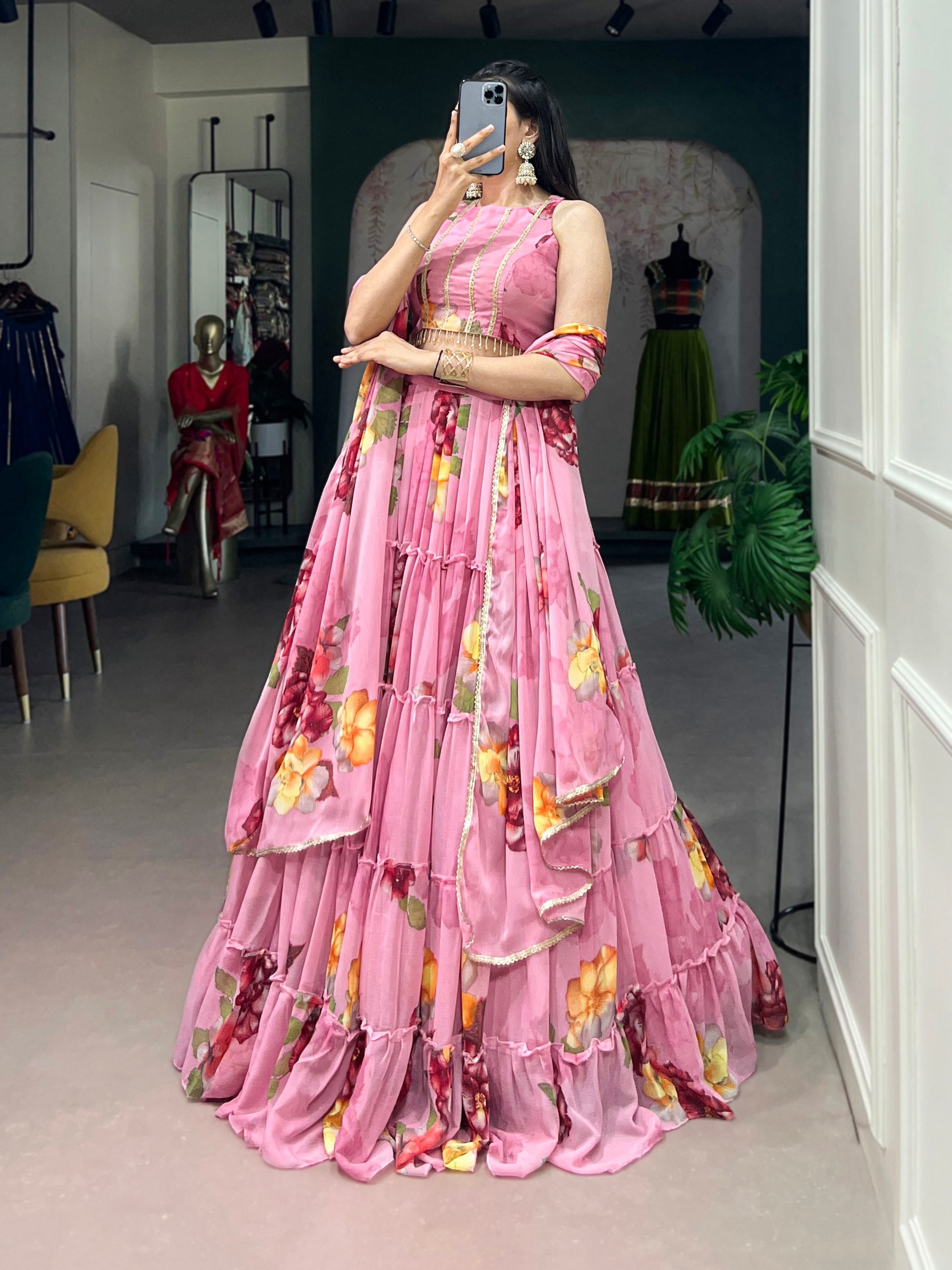 Floral Printed Chiffon Lehenga Choli