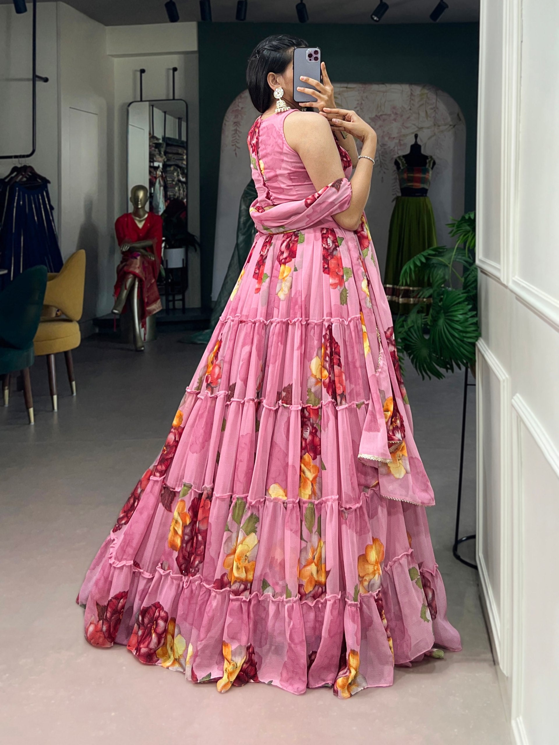 Floral Printed Chiffon Lehenga Choli