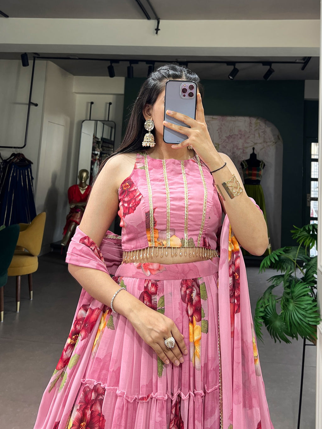 Floral Printed Chiffon Lehenga Choli