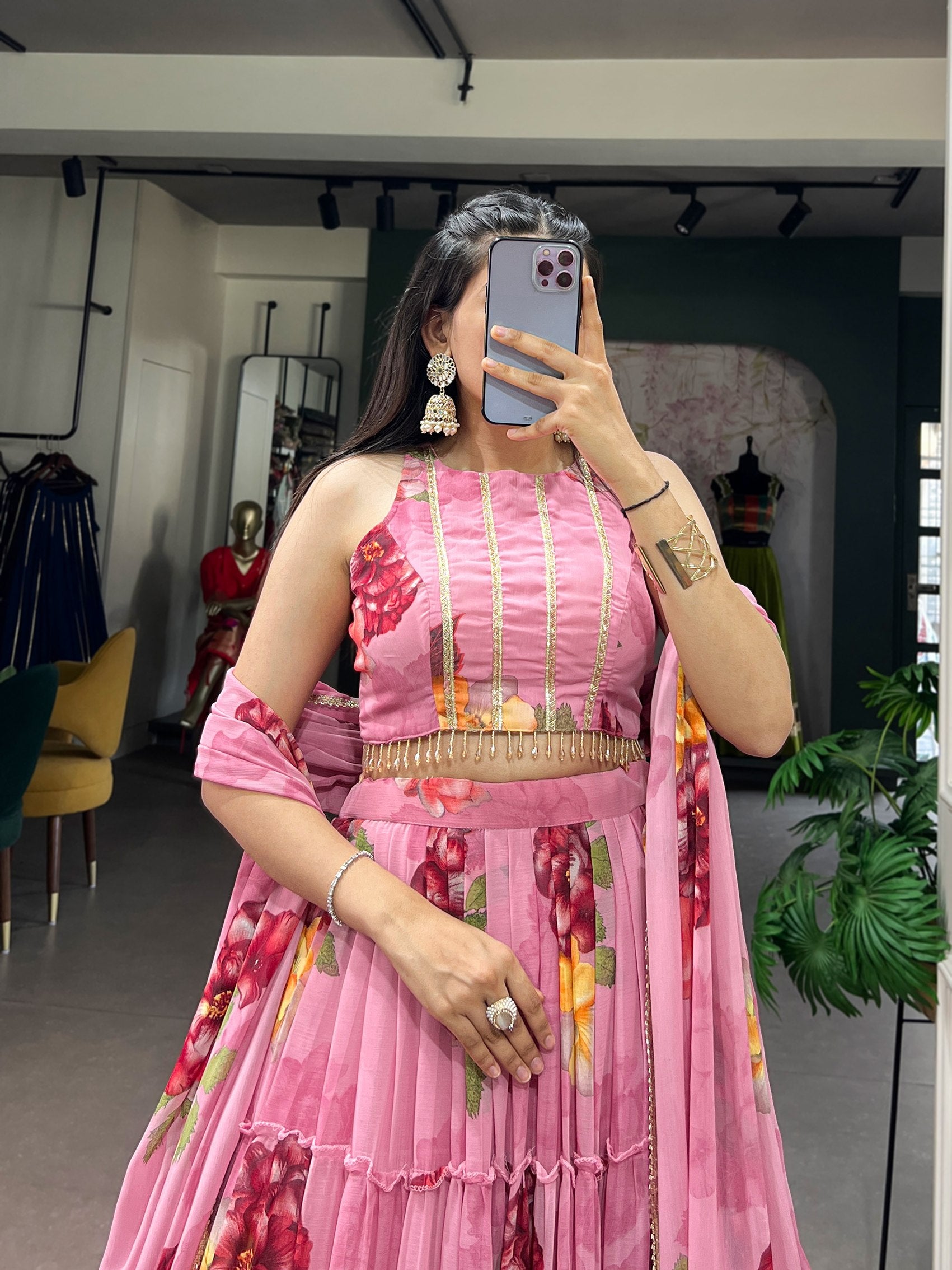 Floral Printed Chiffon Lehenga Choli