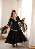 Black Georgette Gown with Sequence Embroidery and Mirror Work Pant