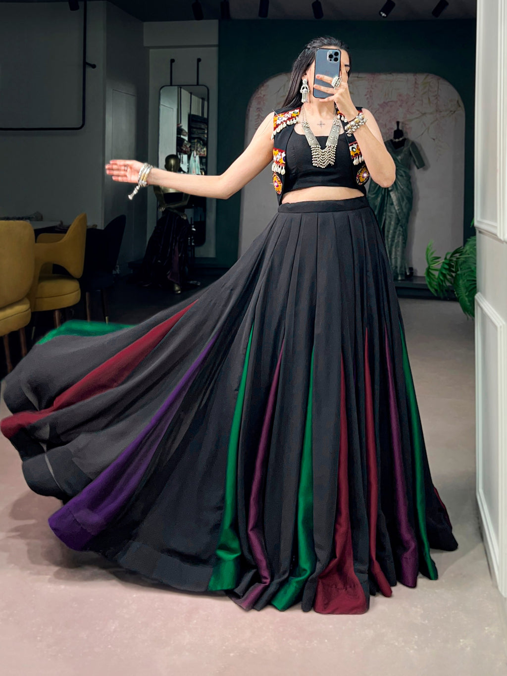 Black Georgette Navratri Lehenga Choli with Gamthi Work Koti