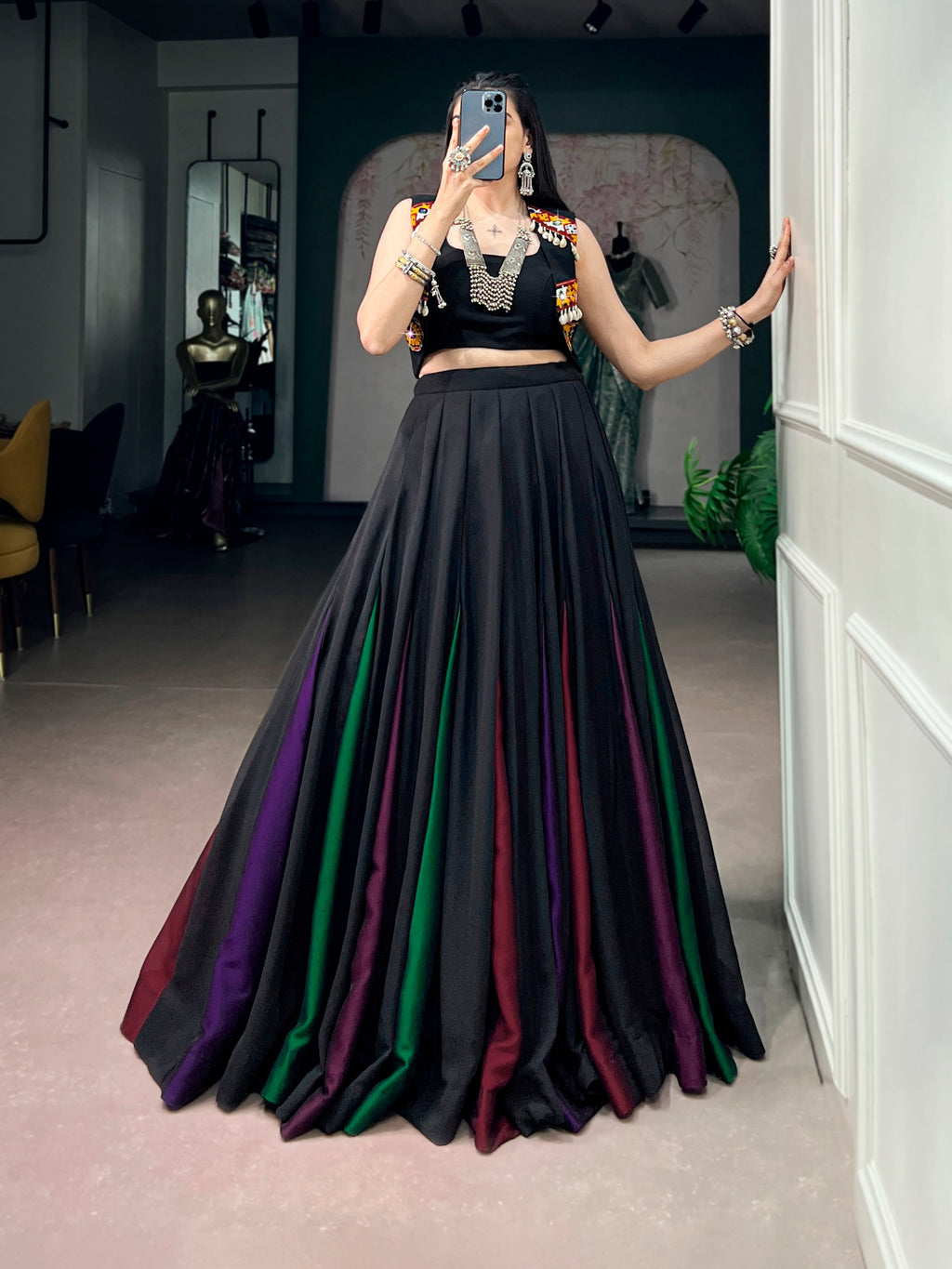 Black Georgette Navratri Lehenga Choli with Gamthi Work Koti