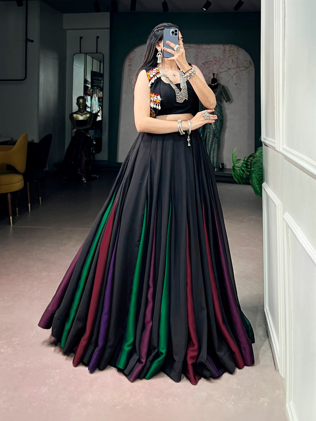 Black Georgette Navratri Lehenga Choli with Gamthi Work Koti