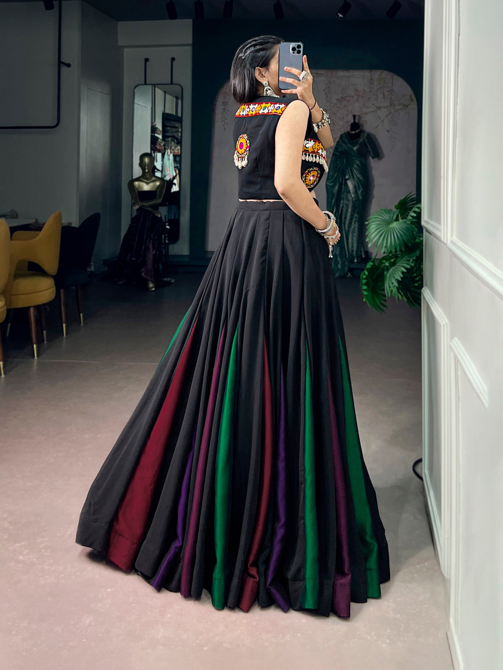 Black Georgette Navratri Lehenga Choli with Gamthi Work Koti