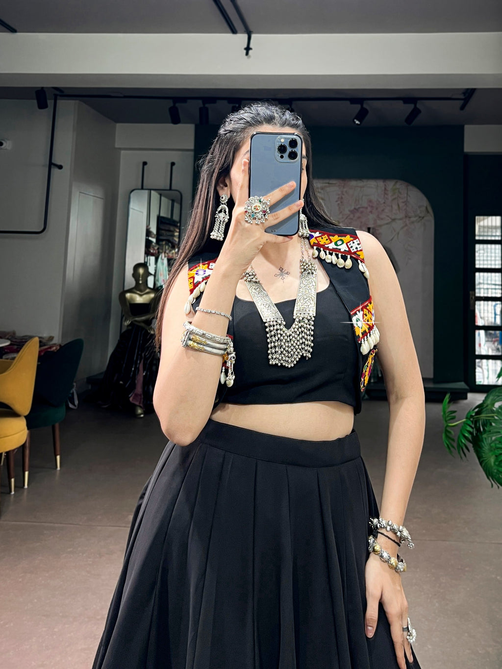 Black Georgette Navratri Lehenga Choli with Gamthi Work Koti