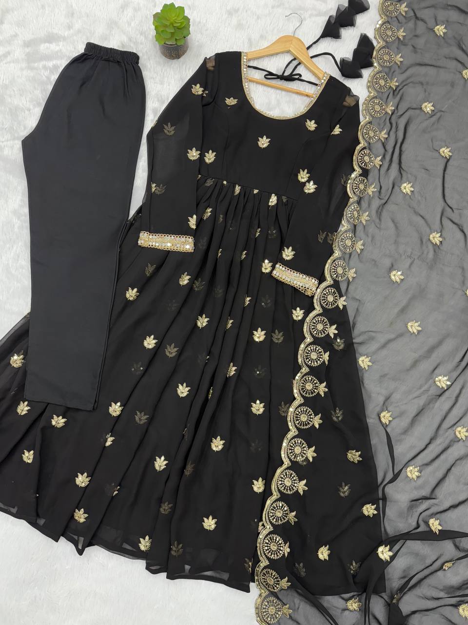 Black Georgette Sequence Embroidered Gown with Dupatta