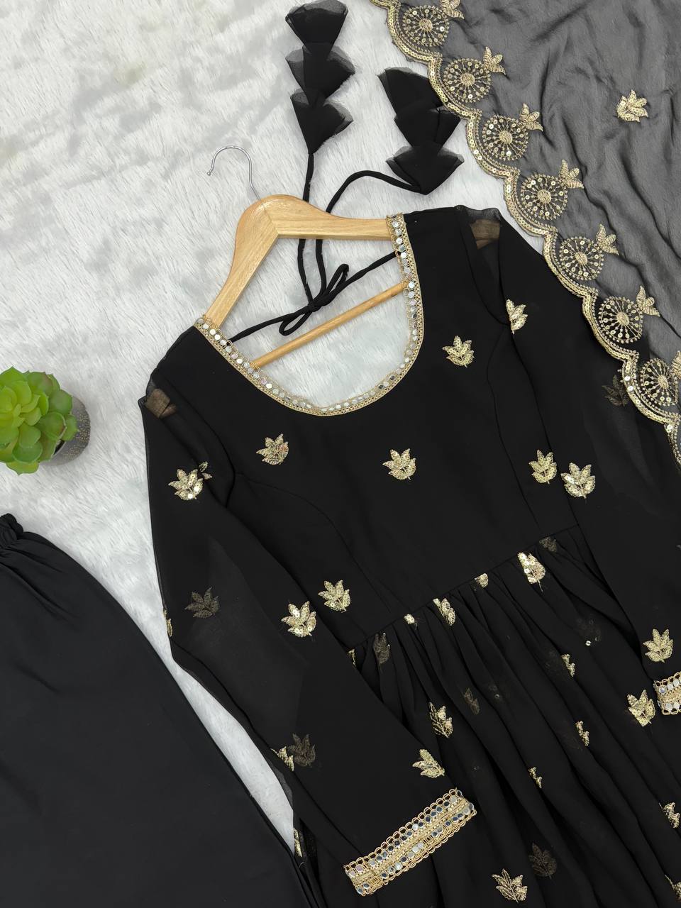 Black Georgette Sequence Embroidered Gown with Dupatta