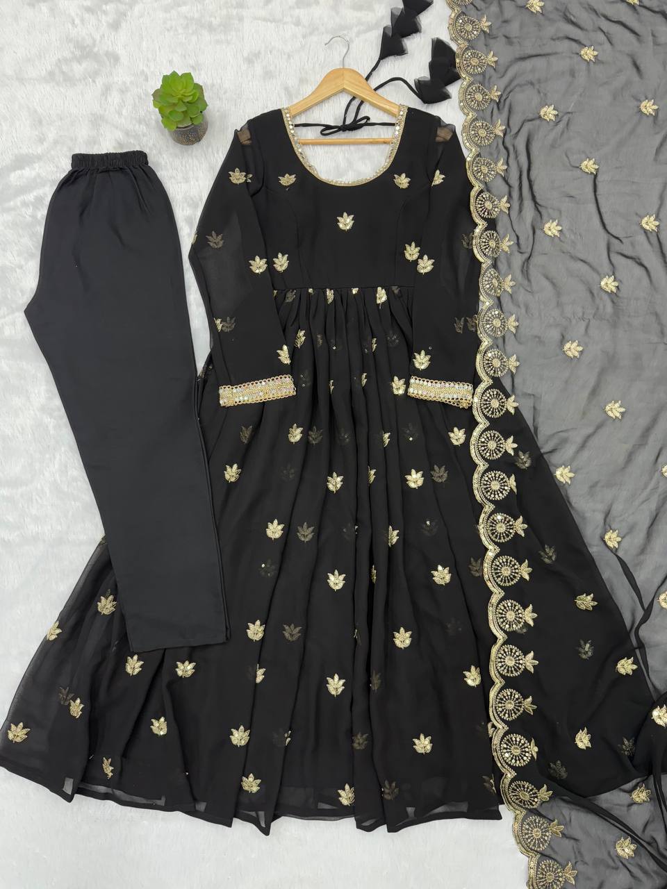 Black Georgette Sequence Embroidered Gown with Dupatta