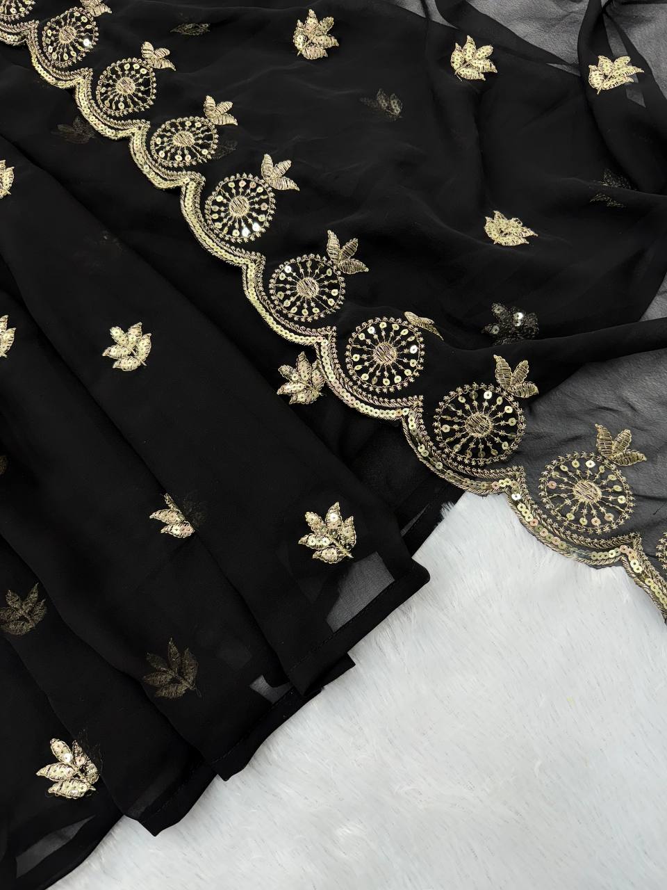 Black Georgette Sequence Embroidered Gown with Dupatta