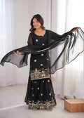 Black Georgette Sequence Embroidered Sharara Suit