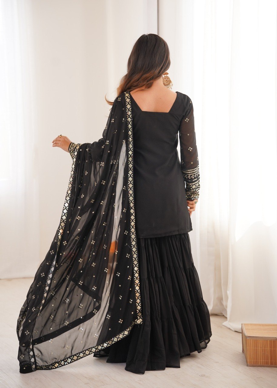 Black Georgette Sharara Suit with Embroidery Sequence Work