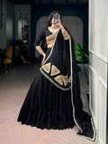 Black Khadi Cotton Lehenga Choli with Sequins and Thread Embroidery