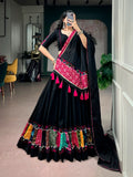 Black Khadi Cotton Navratri Lehenga Choli with Multicolor Patchwork