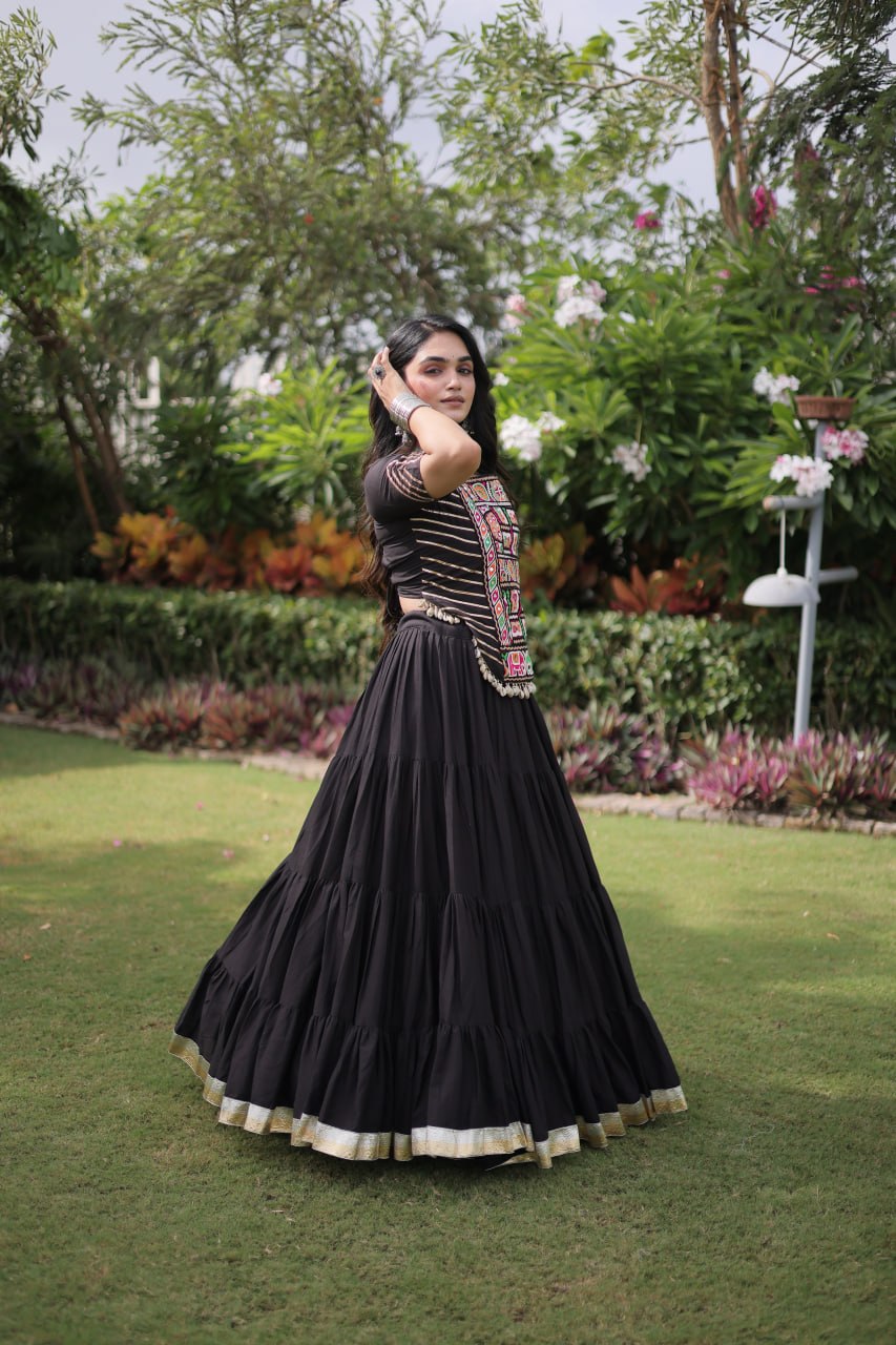 Kora Cotton Navratri Lehenga Choli with Kutchi Patchwork