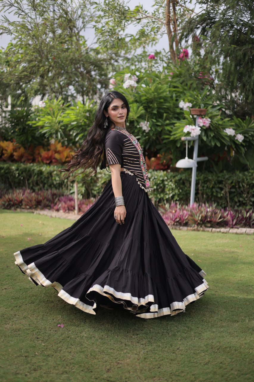 Kora Cotton Navratri Lehenga Choli with Kutchi Patchwork