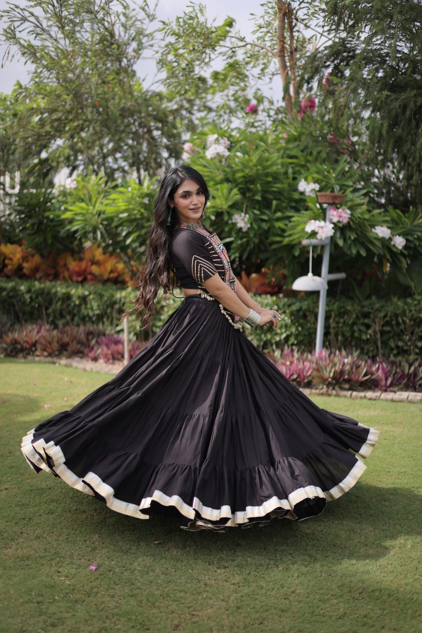 Kora Cotton Navratri Lehenga Choli with Kutchi Patchwork