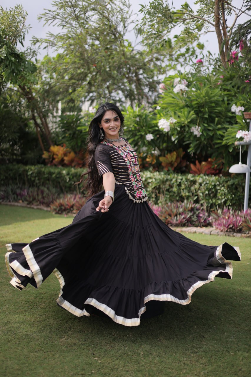 Kora Cotton Navratri Lehenga Choli with Kutchi Patchwork