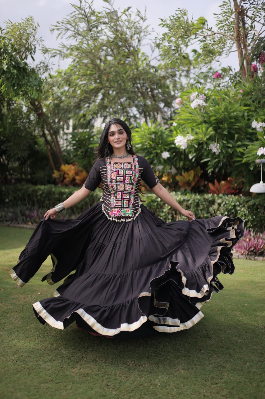 Kora Cotton Navratri Lehenga Choli with Kutchi Patchwork