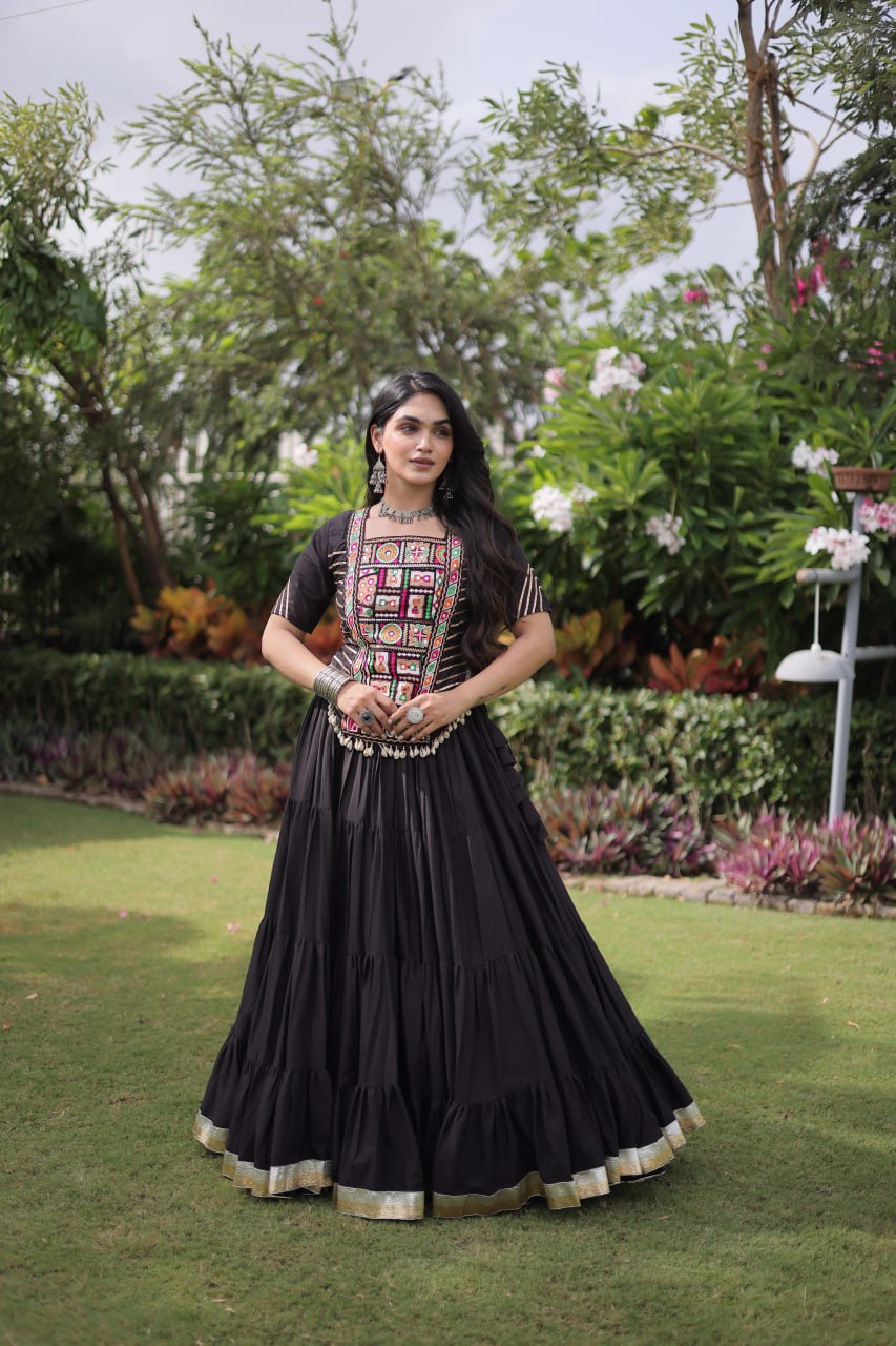 Kora Cotton Navratri Lehenga Choli with Kutchi Patchwork