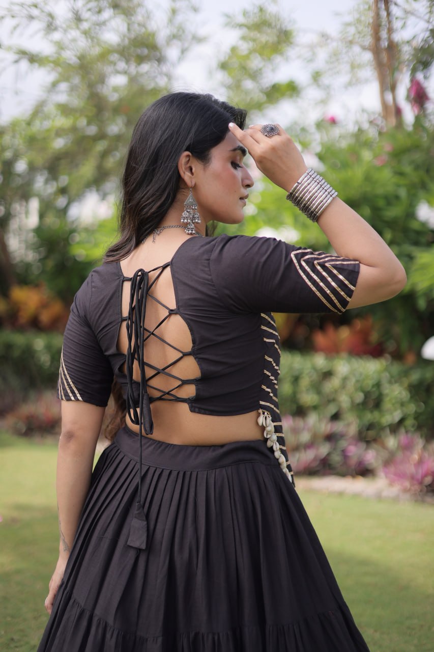 Kora Cotton Navratri Lehenga Choli with Kutchi Patchwork