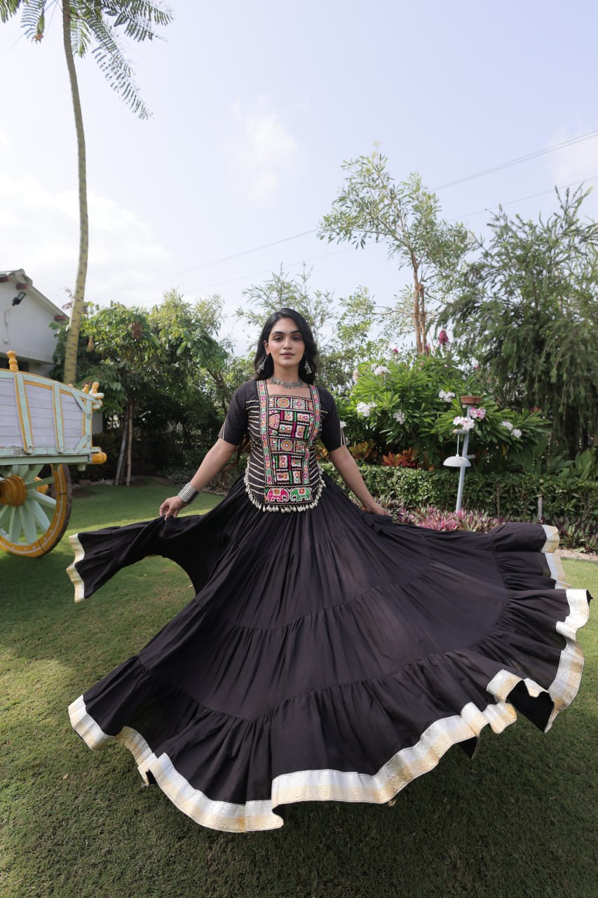 Kora Cotton Navratri Lehenga Choli with Kutchi Patchwork