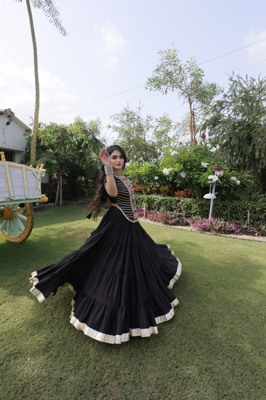 Kora Cotton Navratri Lehenga Choli with Kutchi Patchwork