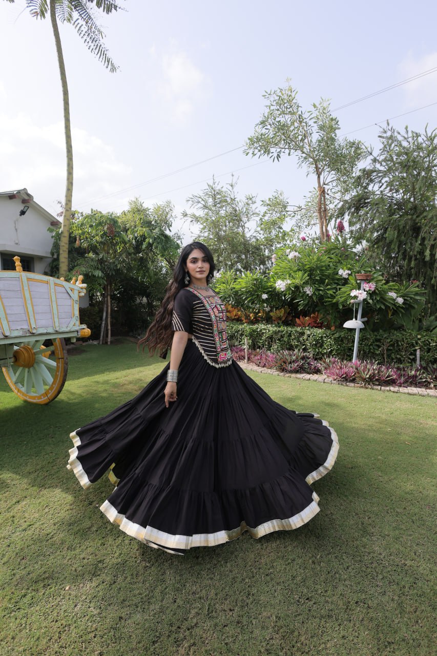 Kora Cotton Navratri Lehenga Choli with Kutchi Patchwork