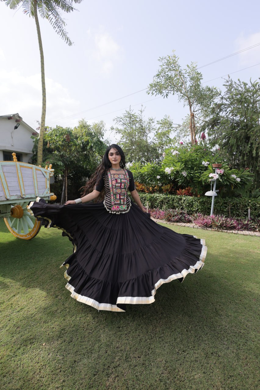 Kora Cotton Navratri Lehenga Choli with Kutchi Patchwork