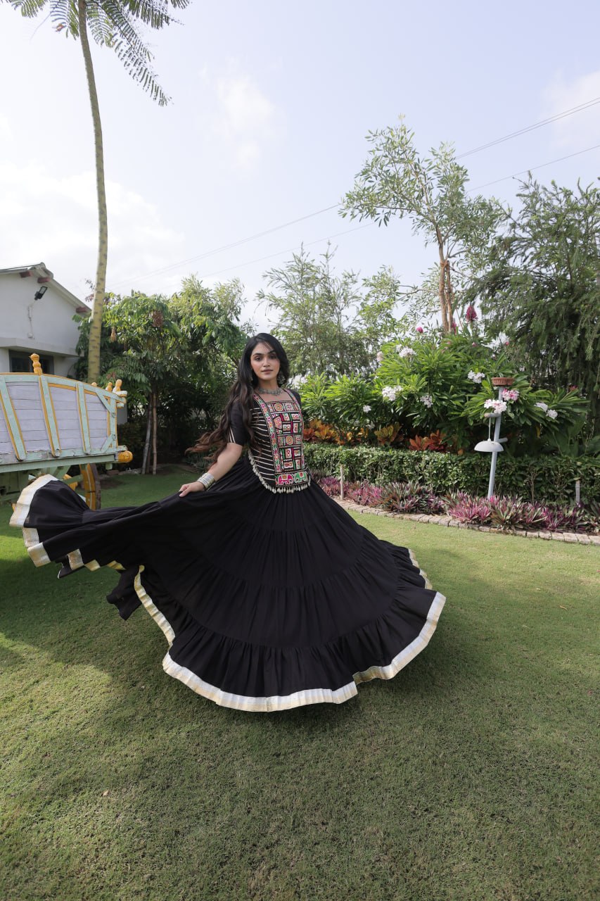 Kora Cotton Navratri Lehenga Choli with Kutchi Patchwork
