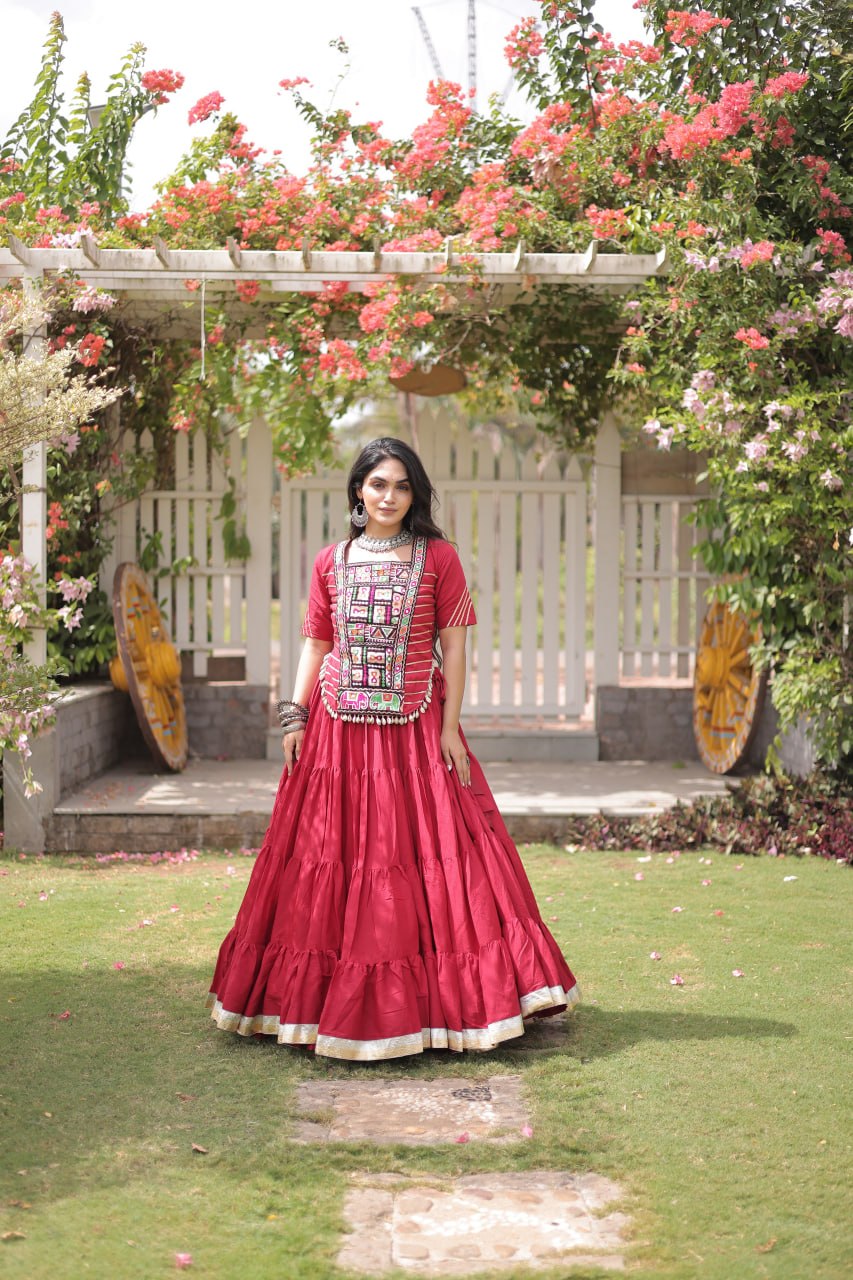 Kora Cotton Navratri Lehenga Choli with Kutchi Patchwork