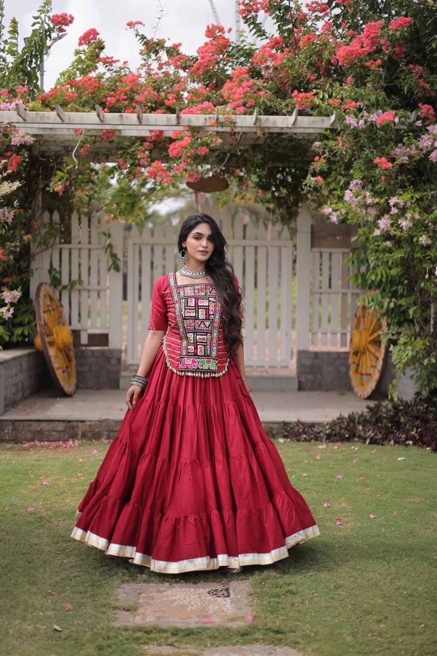 Kora Cotton Navratri Lehenga Choli with Kutchi Patchwork