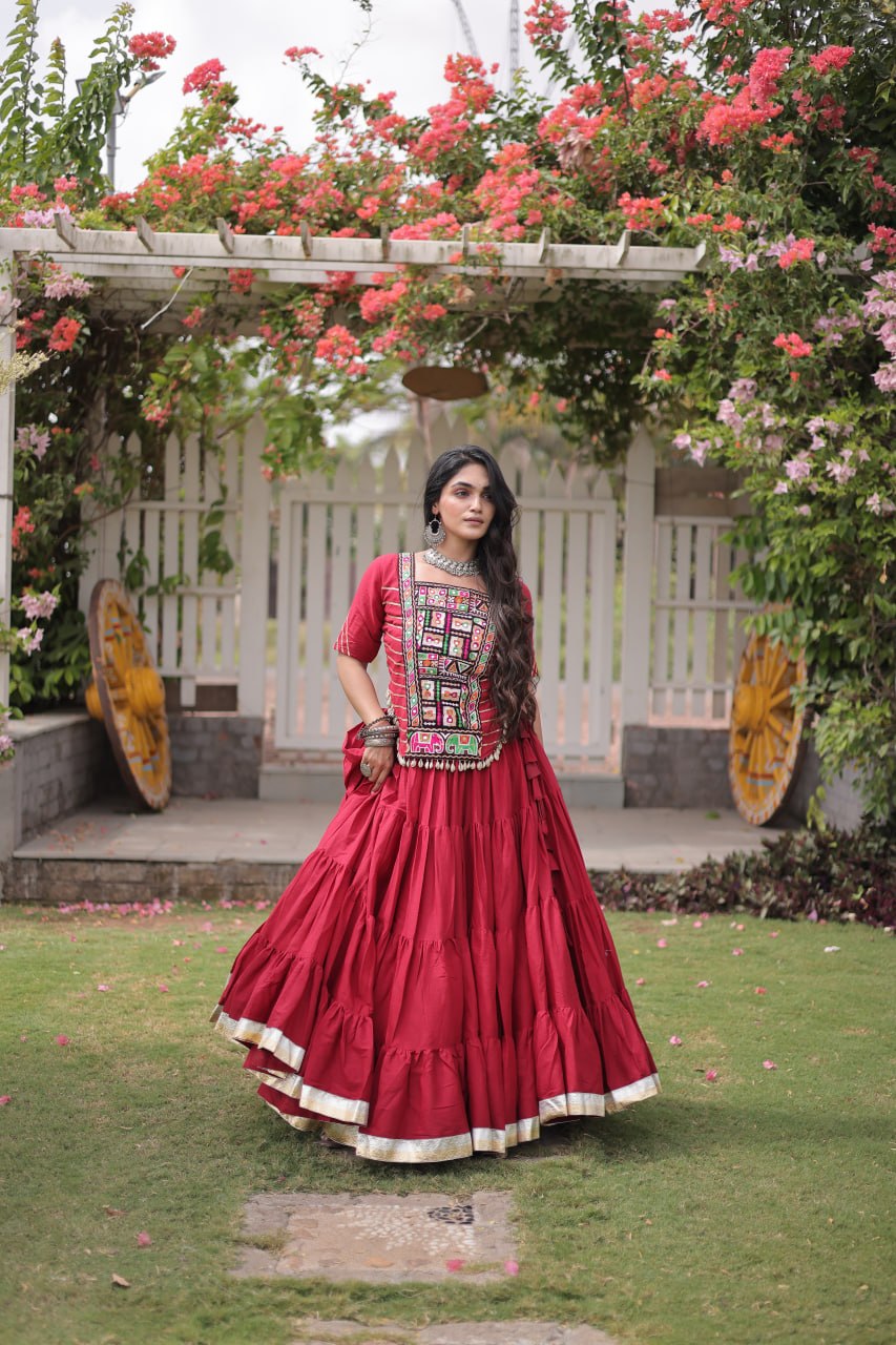 Kora Cotton Navratri Lehenga Choli with Kutchi Patchwork