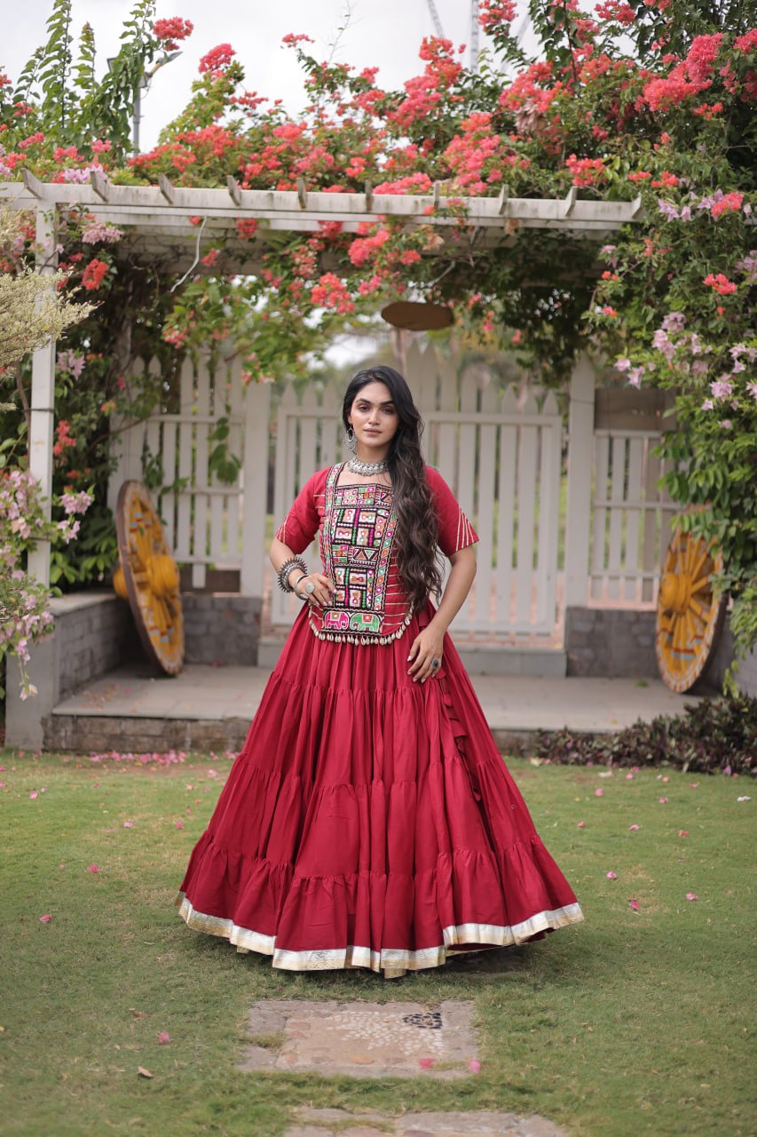 Kora Cotton Navratri Lehenga Choli with Kutchi Patchwork