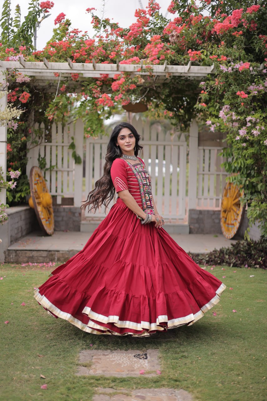 Kora Cotton Navratri Lehenga Choli with Kutchi Patchwork
