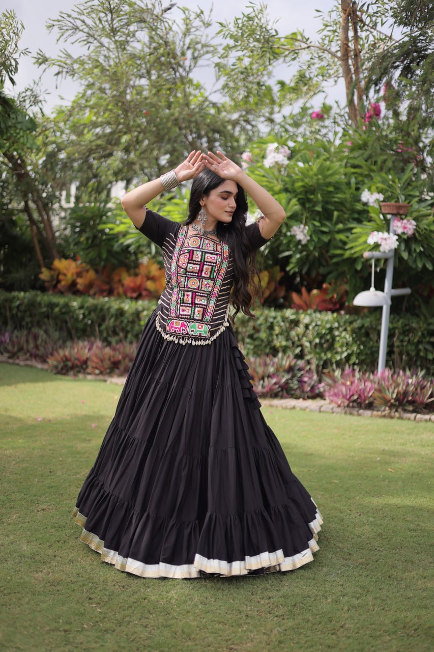 Kora Cotton Navratri Lehenga Choli with Kutchi Patchwork