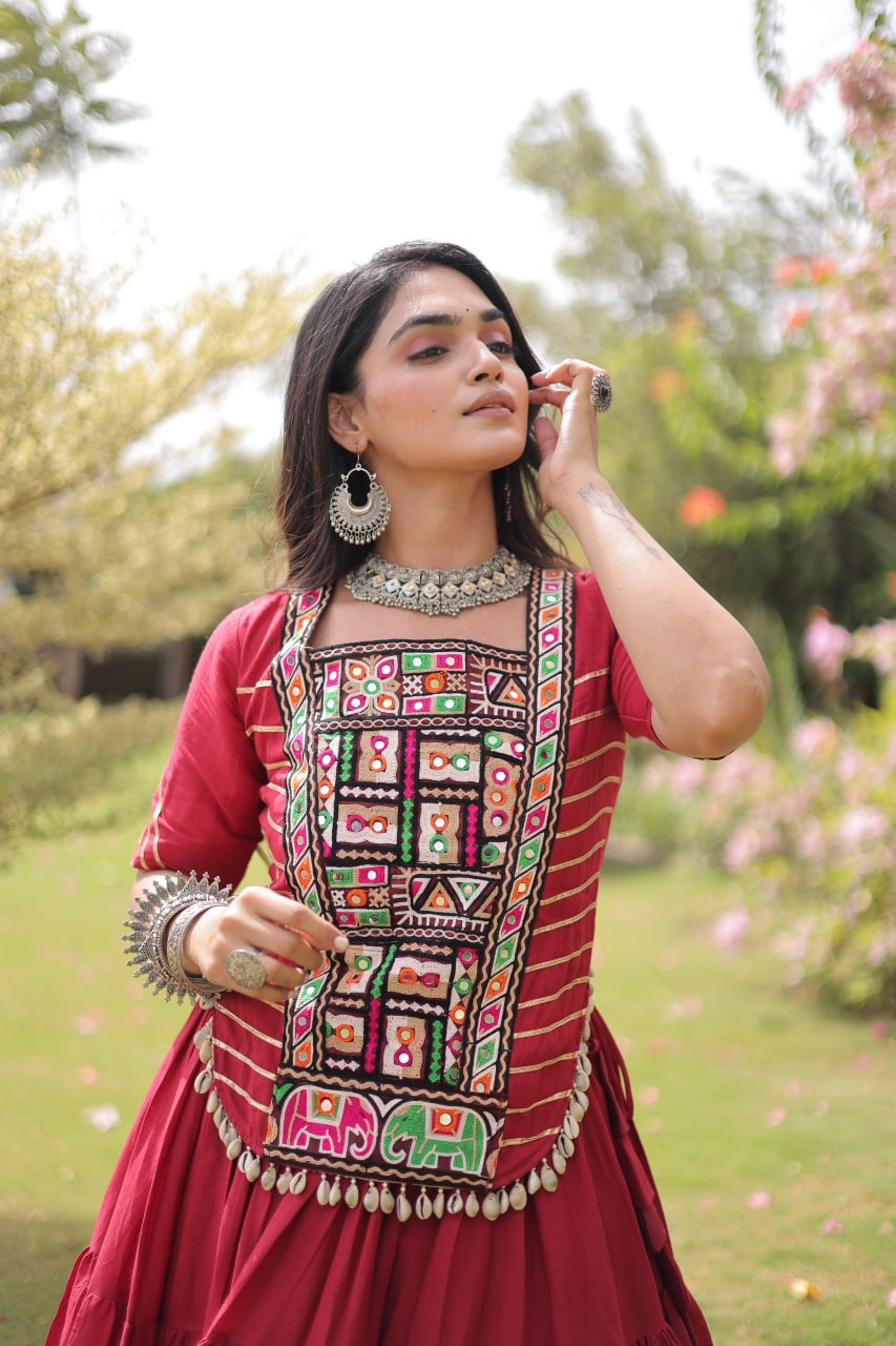 Kora Cotton Navratri Lehenga Choli with Kutchi Patchwork