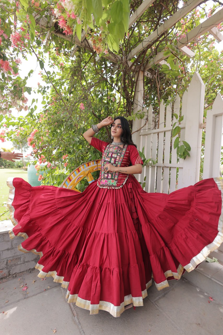 Kora Cotton Navratri Lehenga Choli with Kutchi Patchwork