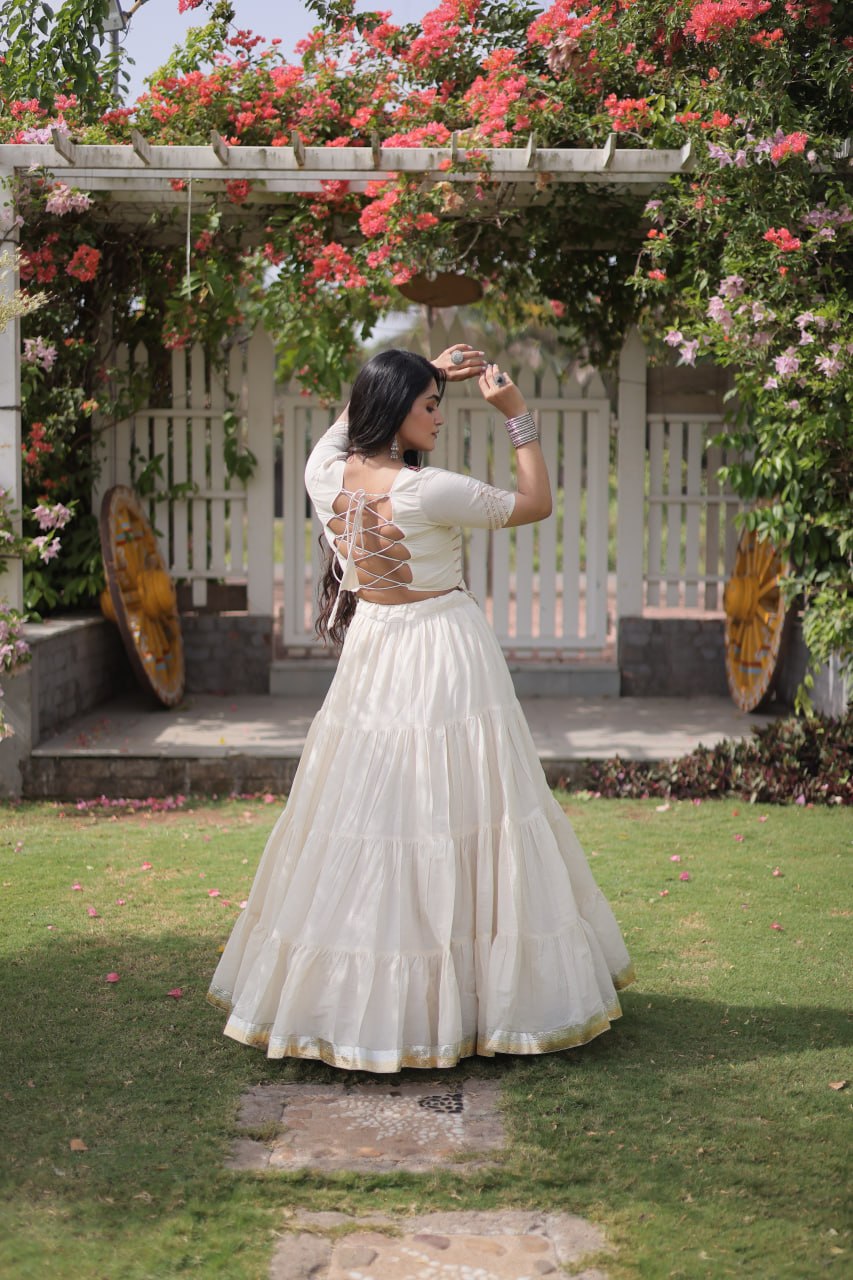 Kora Cotton Navratri Lehenga Choli with Kutchi Patchwork