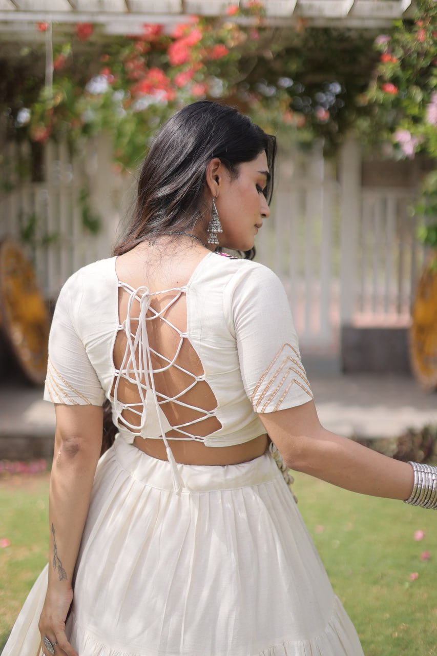 Kora Cotton Navratri Lehenga Choli with Kutchi Patchwork