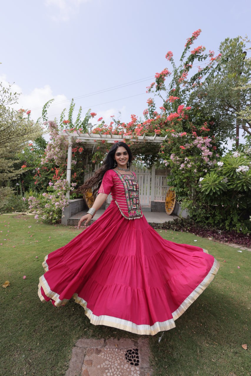 Kora Cotton Navratri Lehenga Choli with Kutchi Patchwork