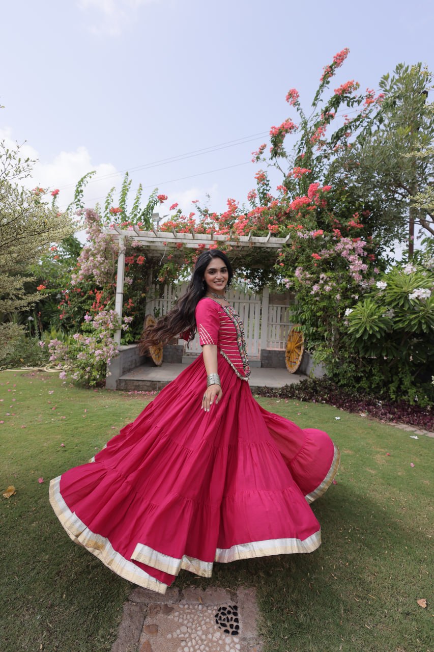 Kora Cotton Navratri Lehenga Choli with Kutchi Patchwork