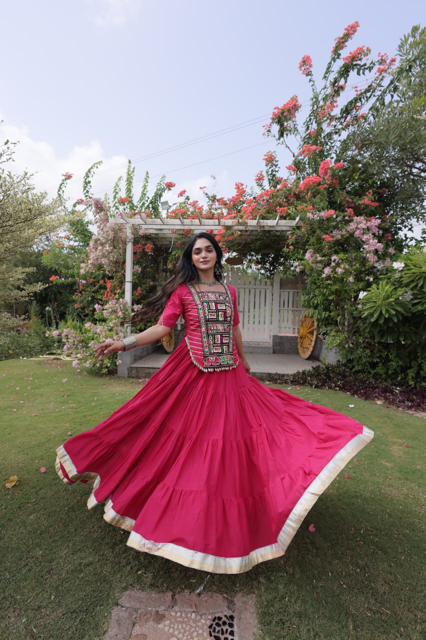 Kora Cotton Navratri Lehenga Choli with Kutchi Patchwork