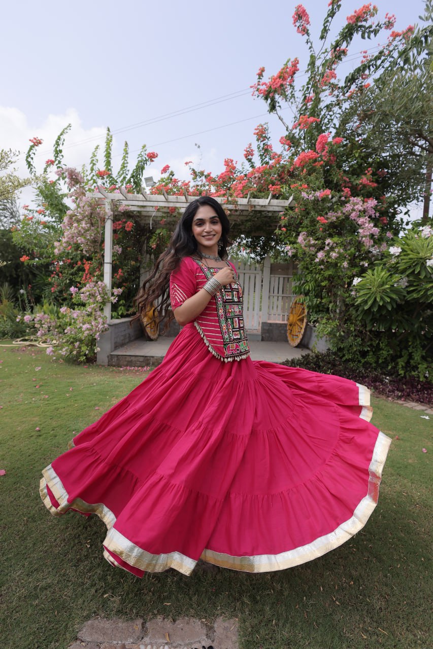 Kora Cotton Navratri Lehenga Choli with Kutchi Patchwork