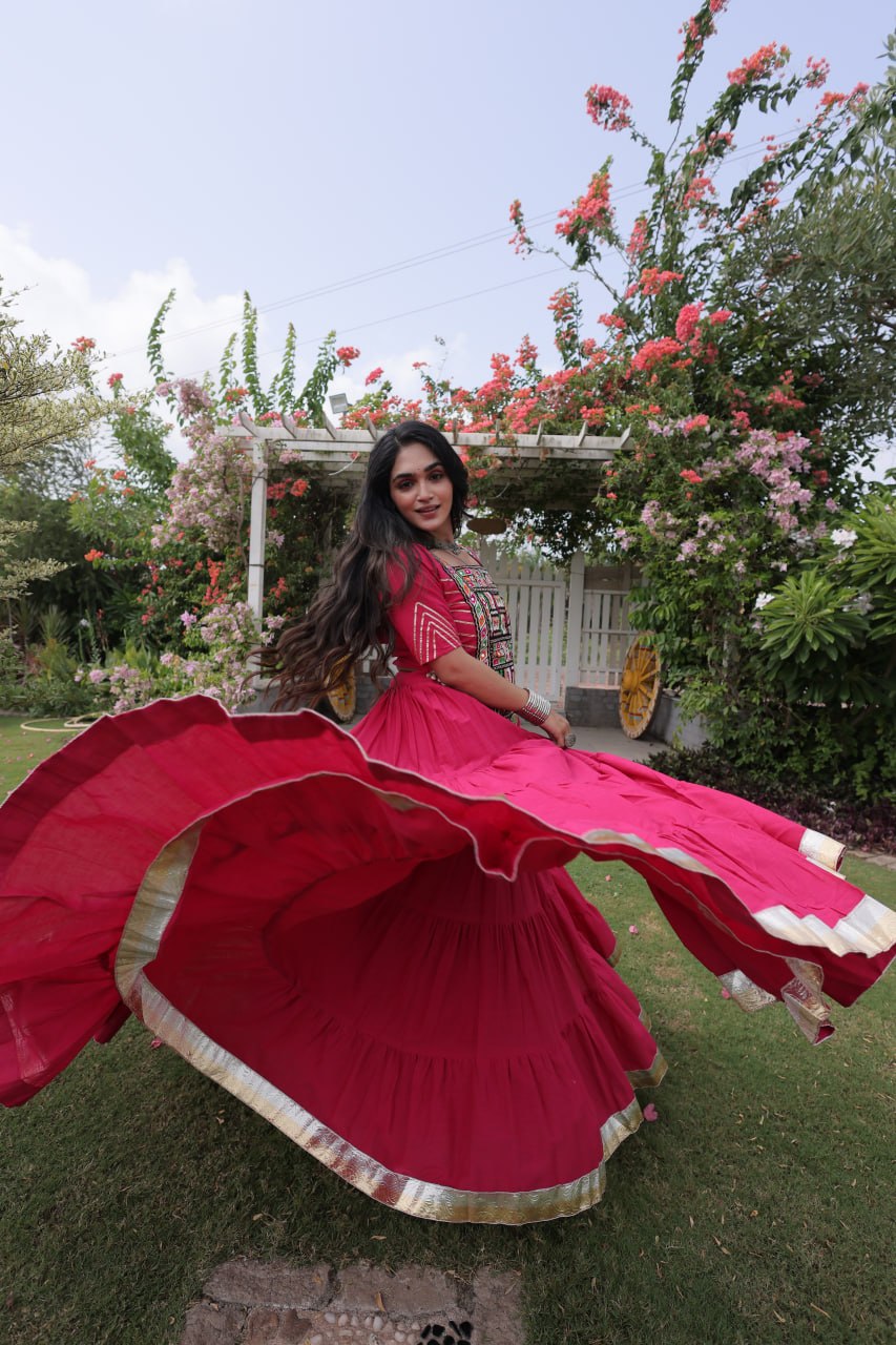 Kora Cotton Navratri Lehenga Choli with Kutchi Patchwork