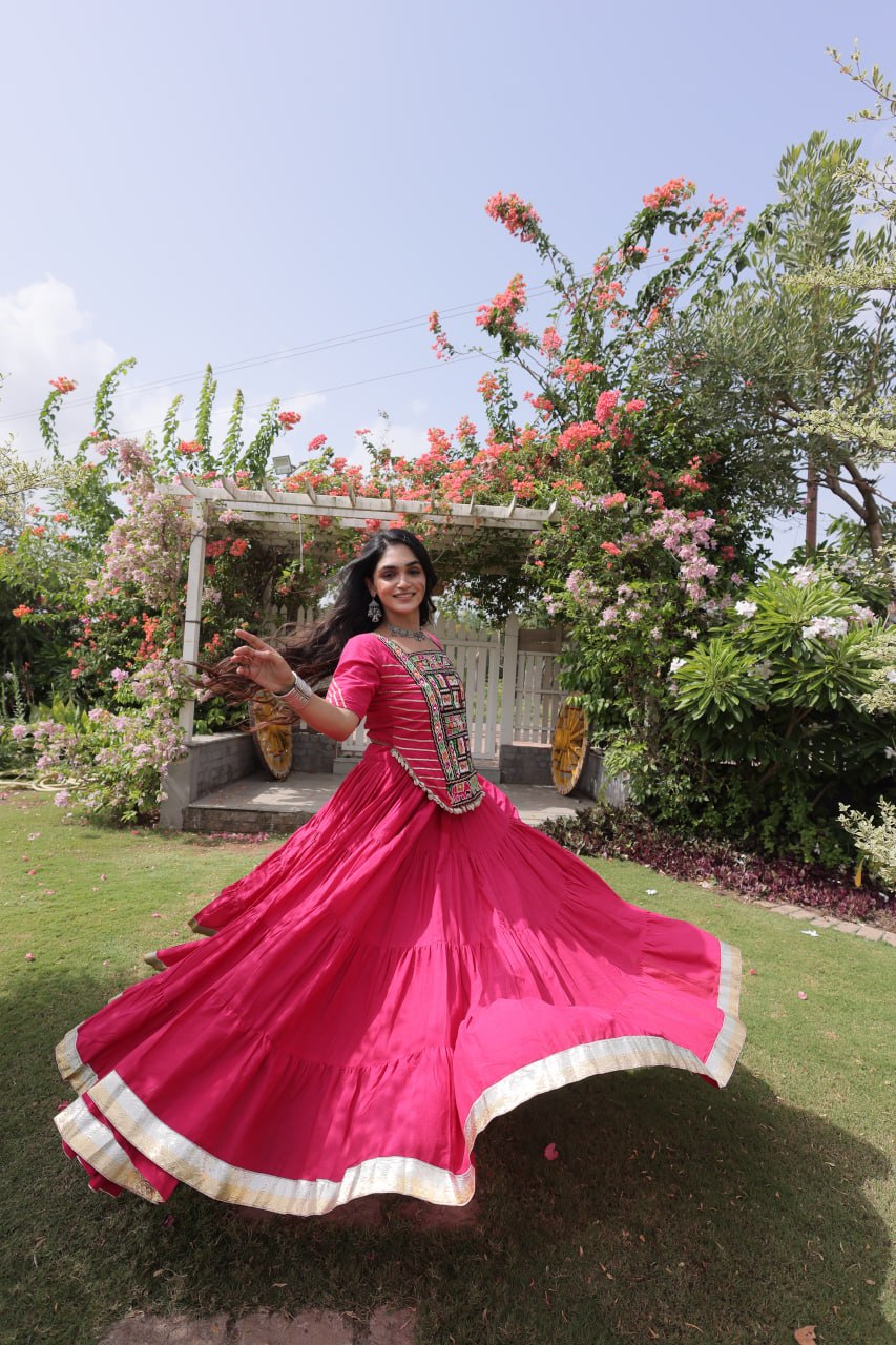Kora Cotton Navratri Lehenga Choli with Kutchi Patchwork