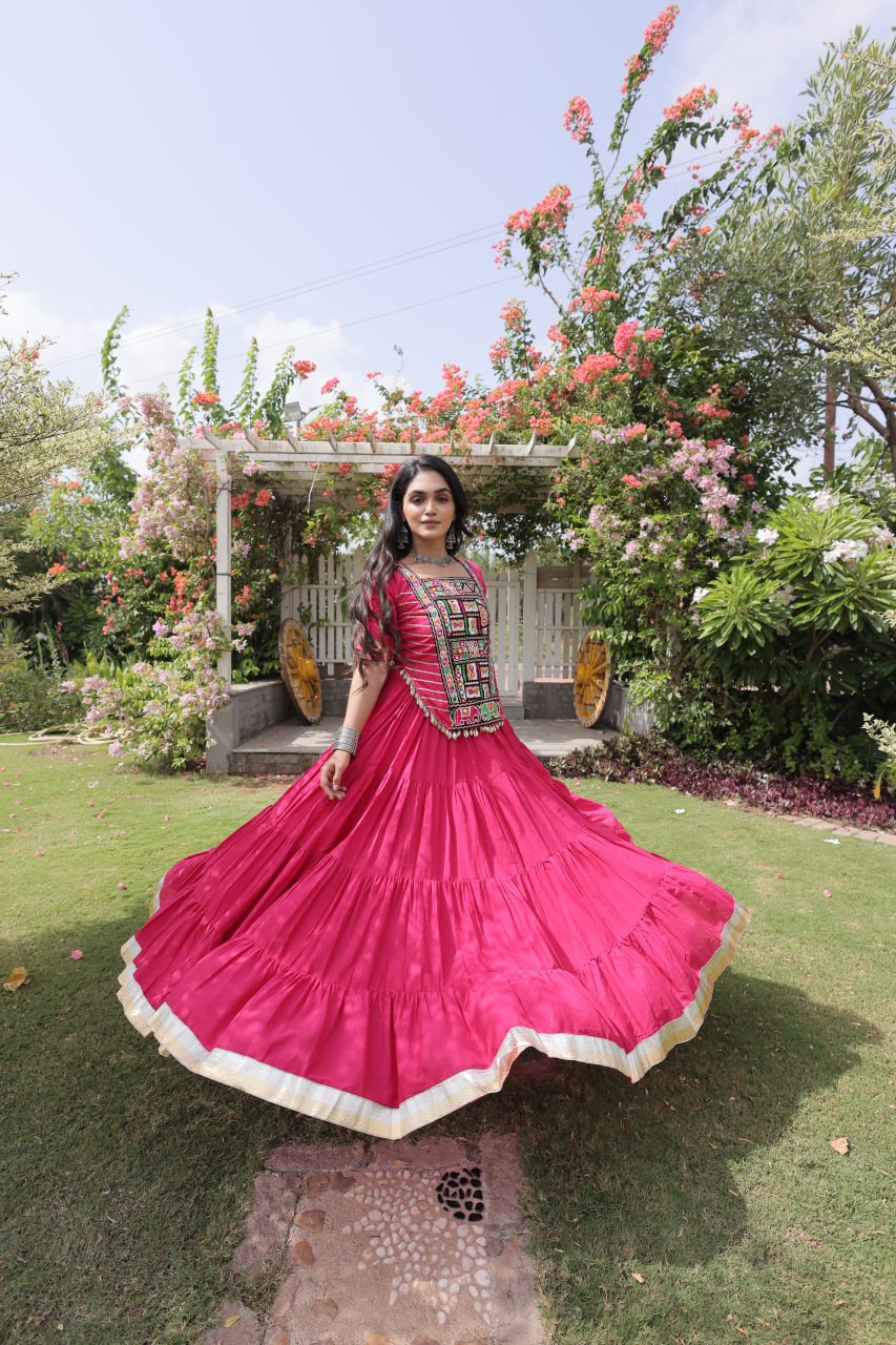 Kora Cotton Navratri Lehenga Choli with Kutchi Patchwork